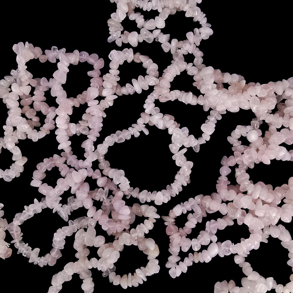 Rose quartz chip bead bracelet – pile of bracelets