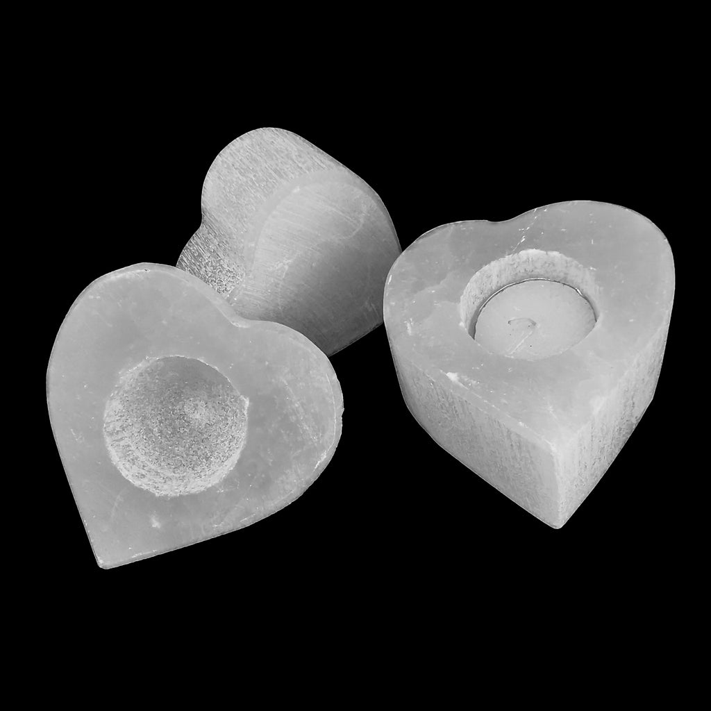 Selenite heart candle, a variety of gypsum, from Morocco.
