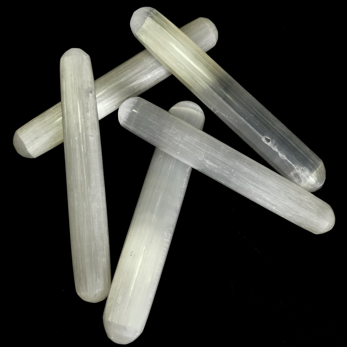 Selenite massage wand, a variety of gypsum, from Morocco.