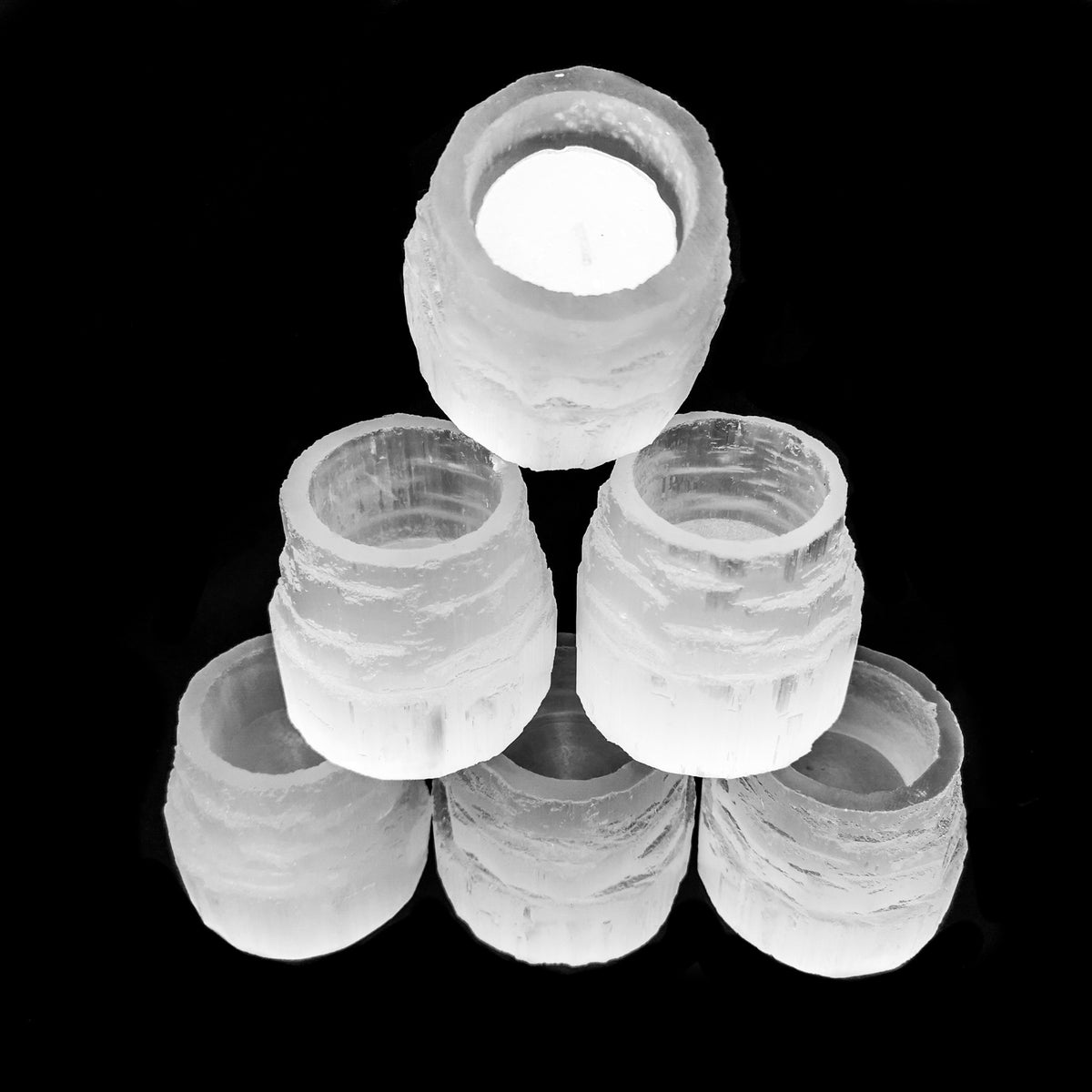 Selenite Etched candle holder, a variety of gypsum, from Morocco.