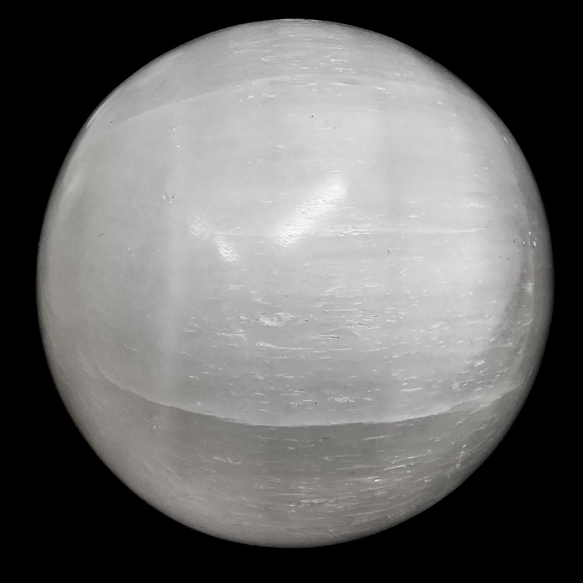 Selenite (satin spar) sphere from Morocco – single sphere, close view