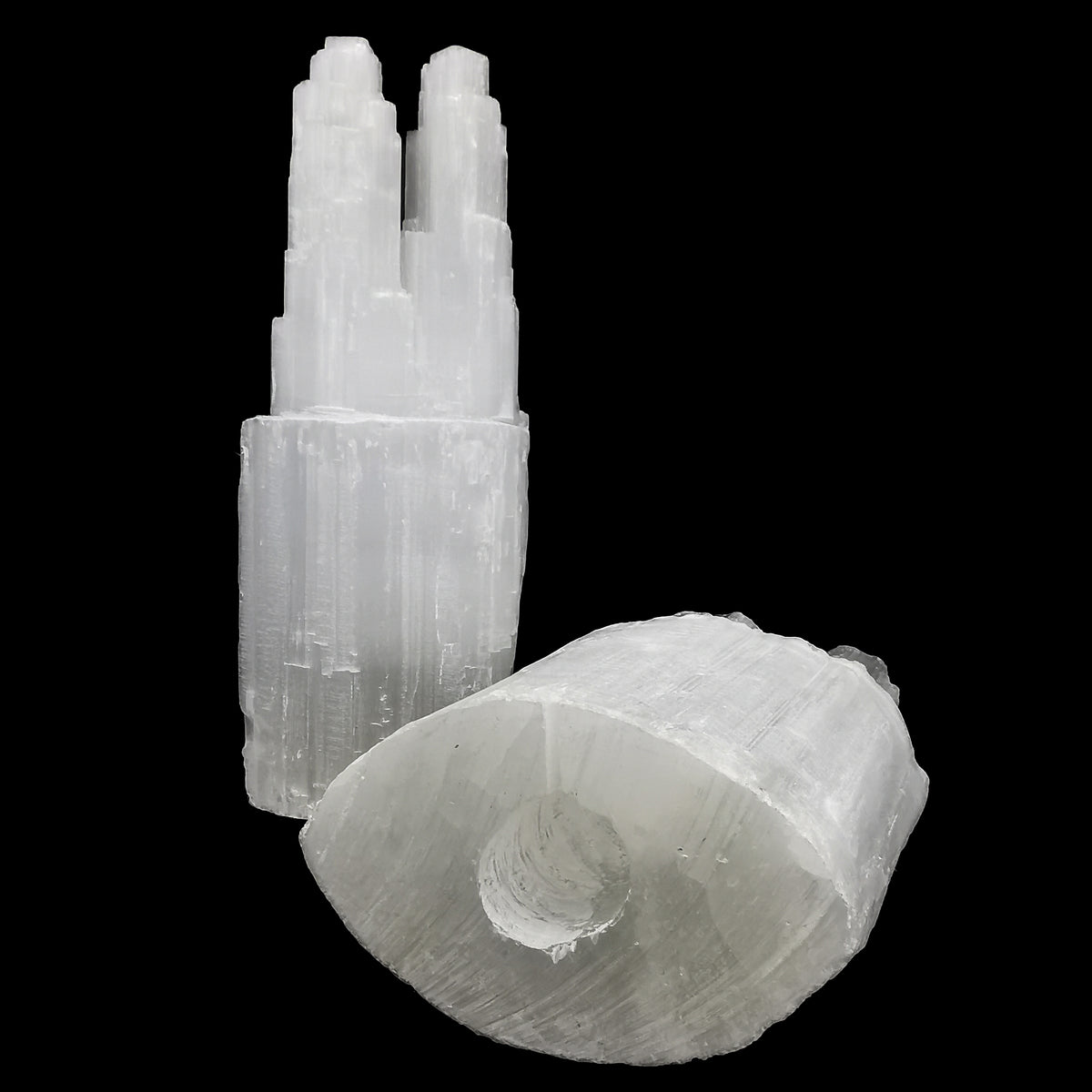 Selenite Twin lamp, a variety of gypsum, from Morocco.