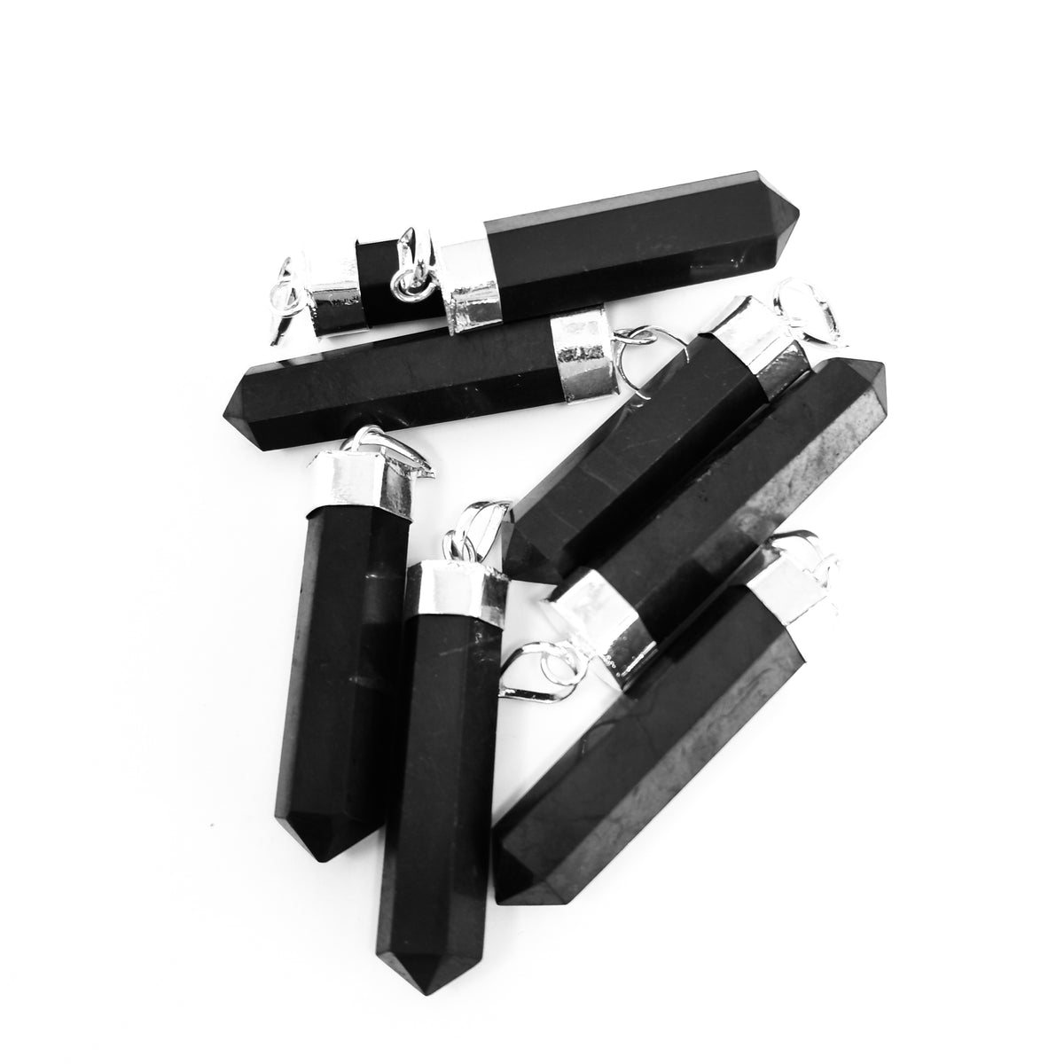 Shungite Capped Crystal pendant in fine silver-plated base metal.