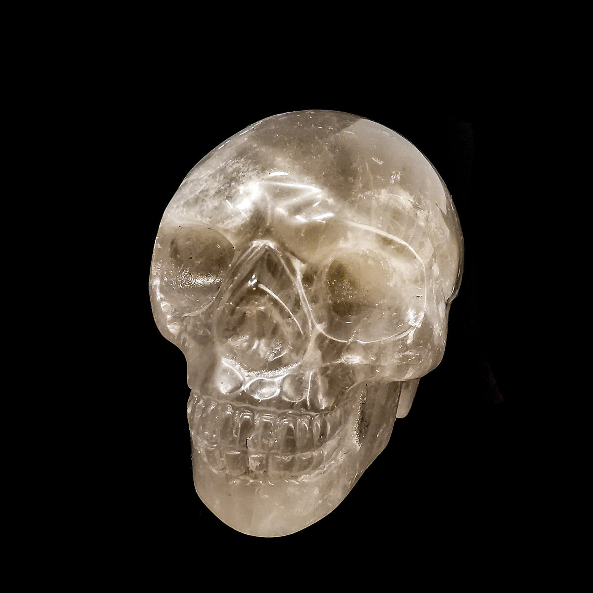 Smoky quartz skull: close view of a single skull