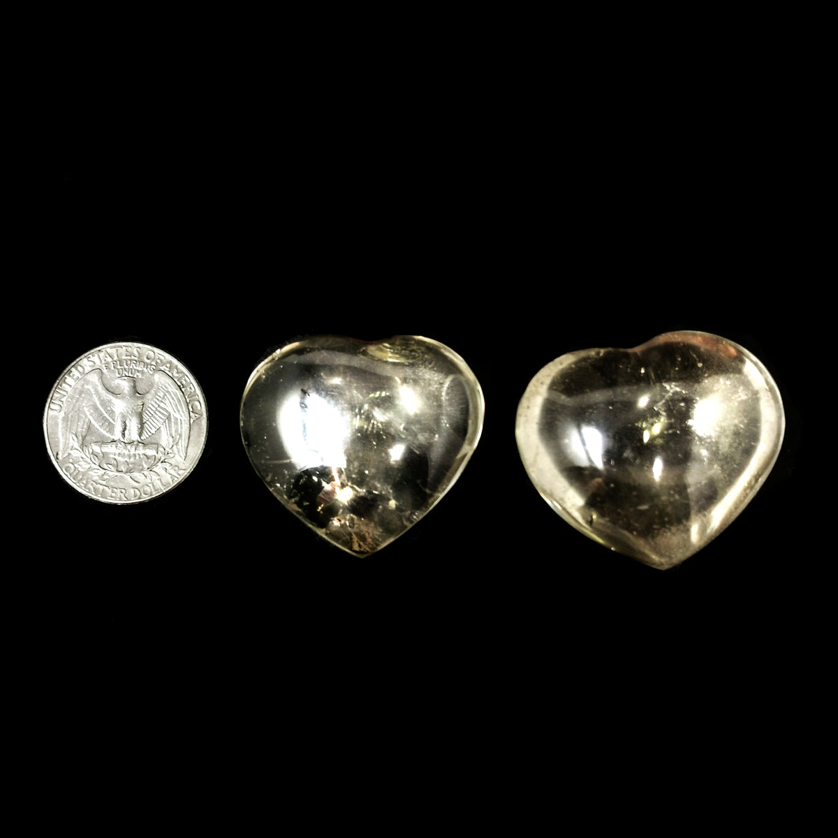 Smoky quartz small heart – hearts beside a coin for scale