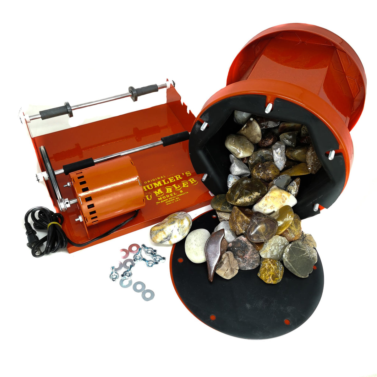 Thumler Model B 15lb heavy duty rock tumbler, made of rubber and stainless steel.
