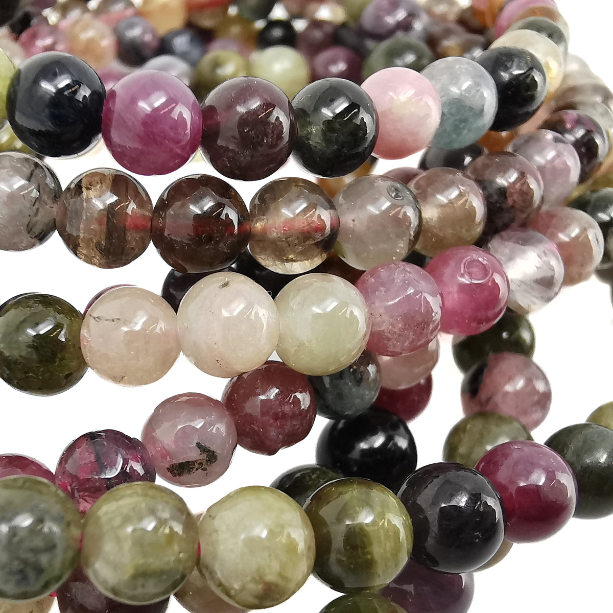 Tourmaline round bead bracelet – stacked bracelets, close view