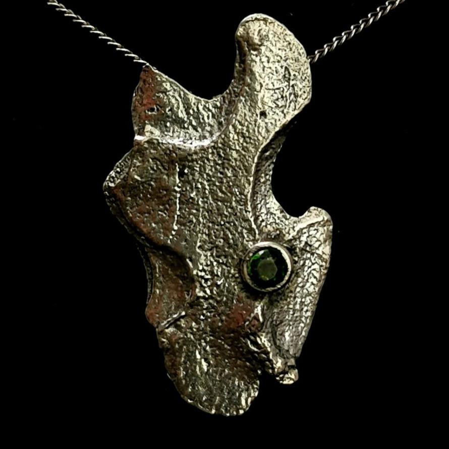 Tree Bark pendant with Chrome Diopside and Sky Blue Topaz.