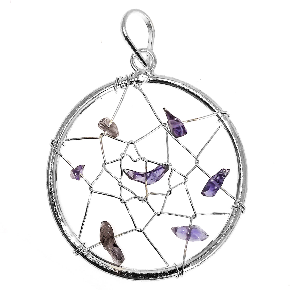 Dreamcatcher pendant in fine silver-plated base metal.