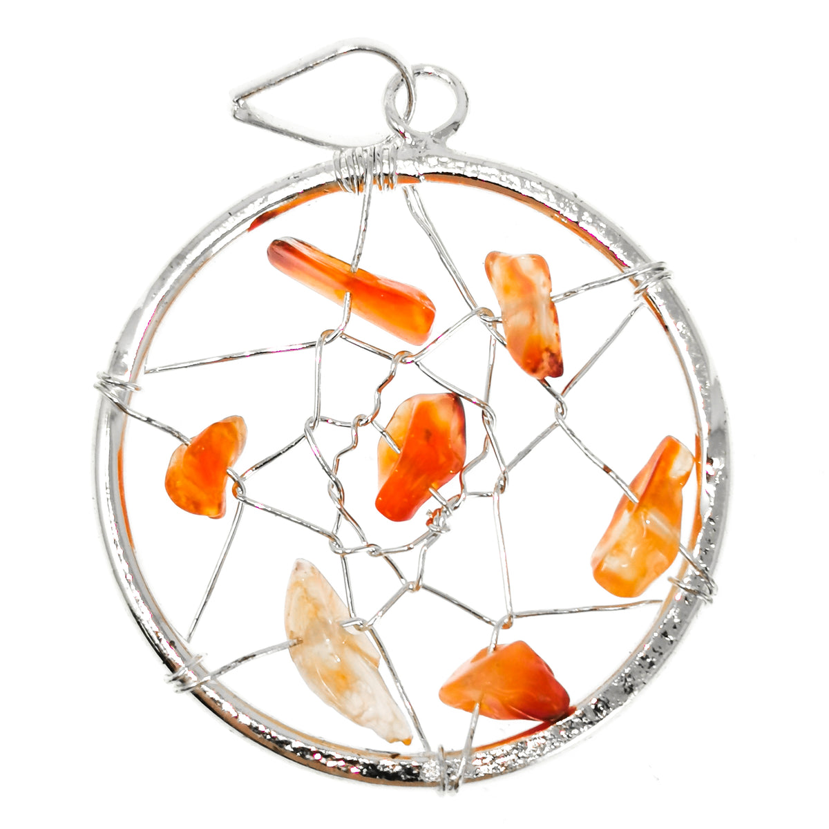 Dreamcatcher pendant in fine silver-plated base metal.