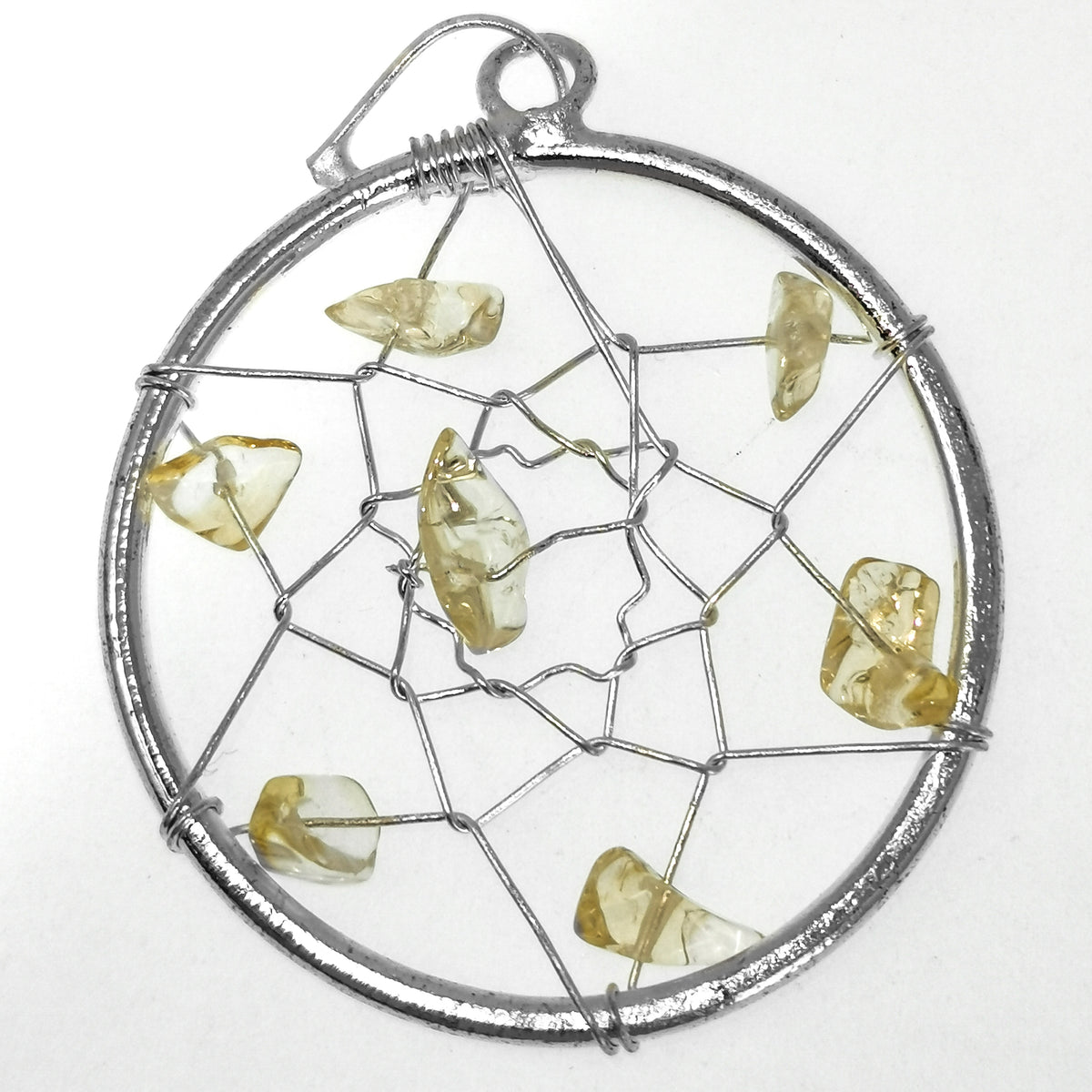Dreamcatcher pendant in fine silver-plated base metal.