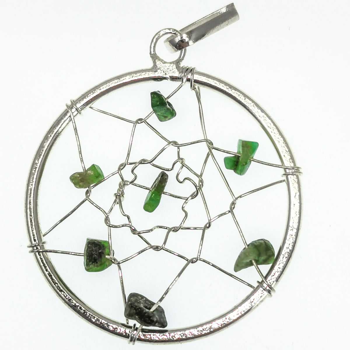 Dreamcatcher pendant in fine silver-plated base metal.