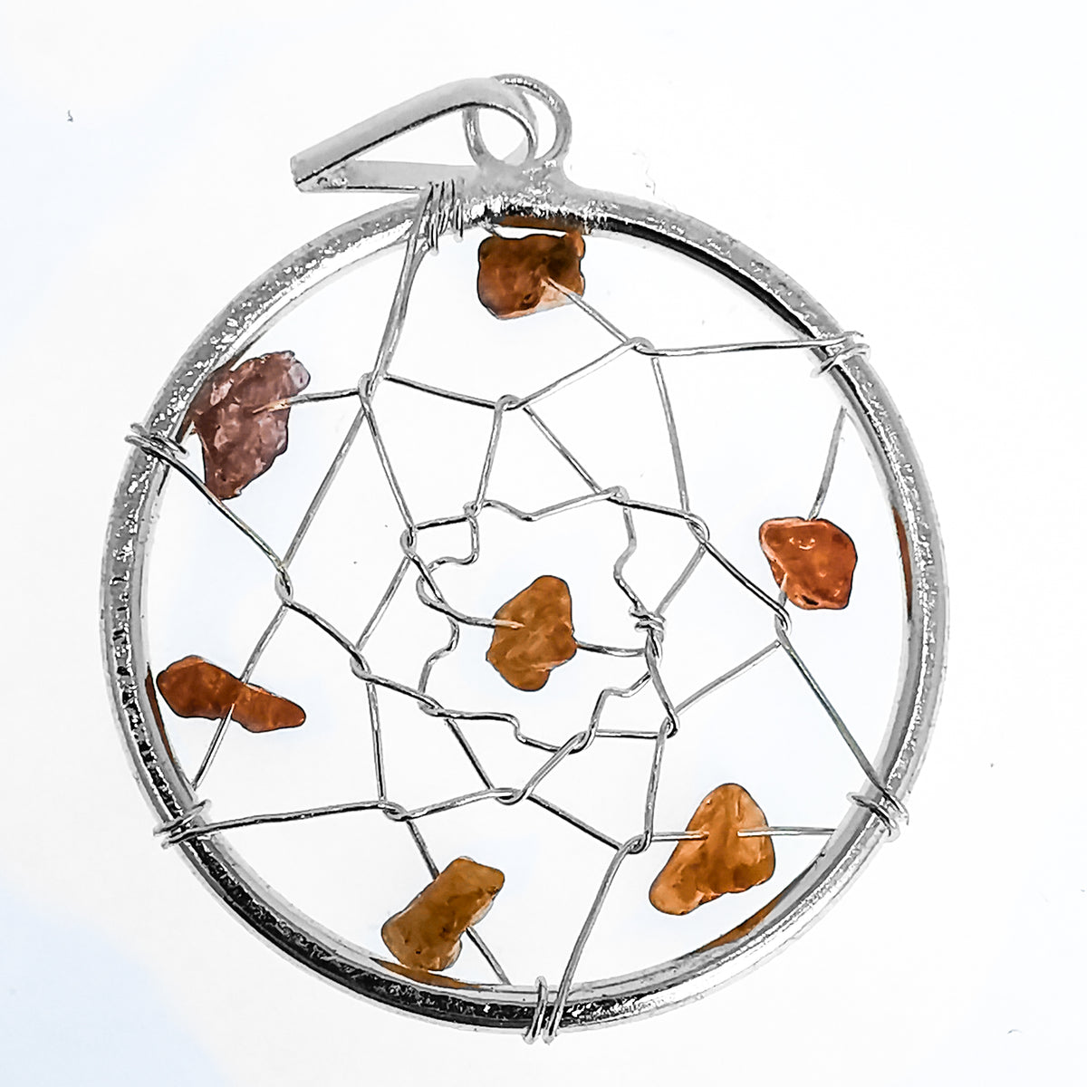 Dreamcatcher pendant in fine silver-plated base metal.