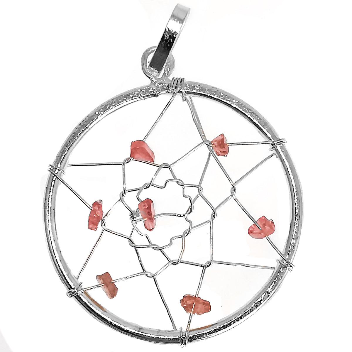 Dreamcatcher pendant in fine silver-plated base metal.