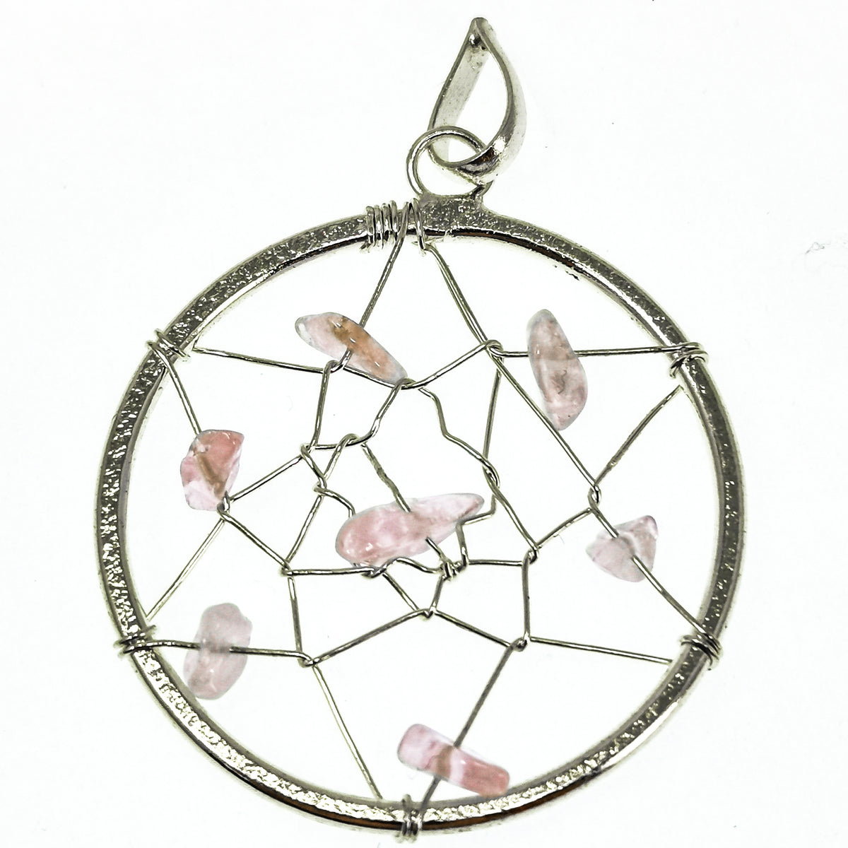 Dreamcatcher pendant in fine silver-plated base metal.