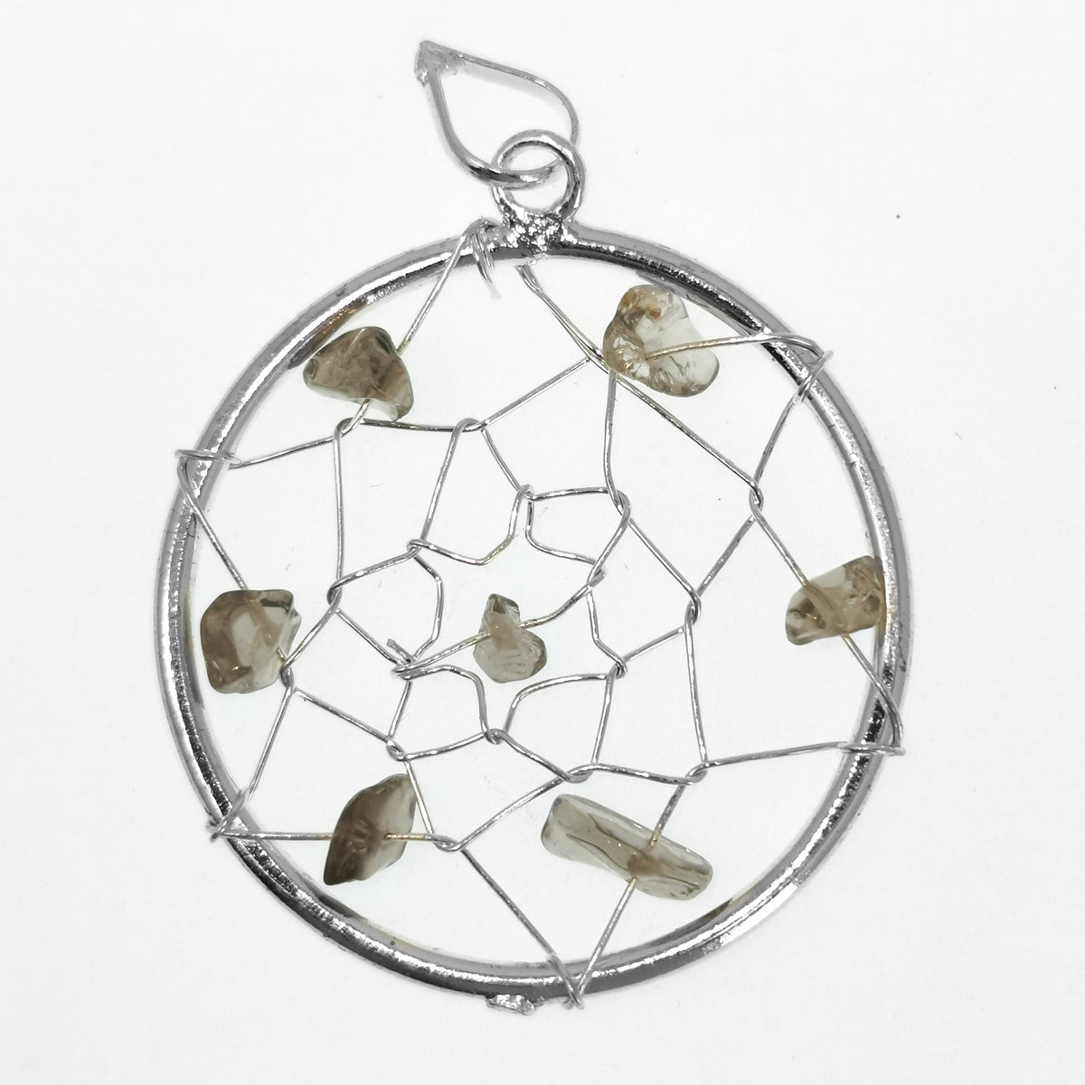 Dreamcatcher pendant in fine silver-plated base metal.