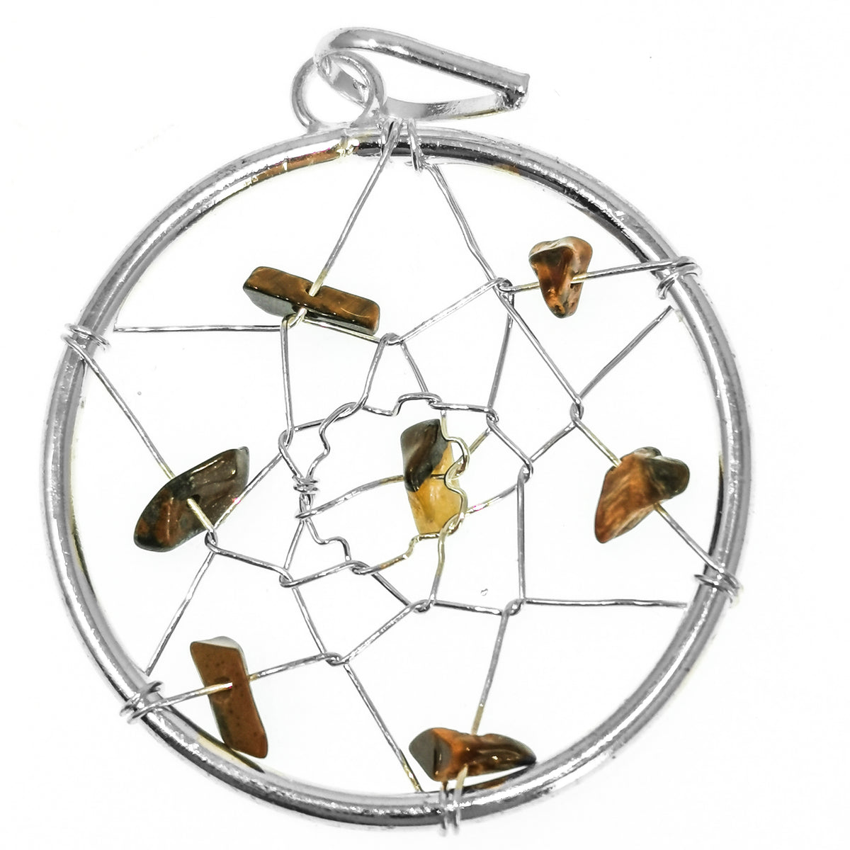 Dreamcatcher pendant in fine silver-plated base metal.