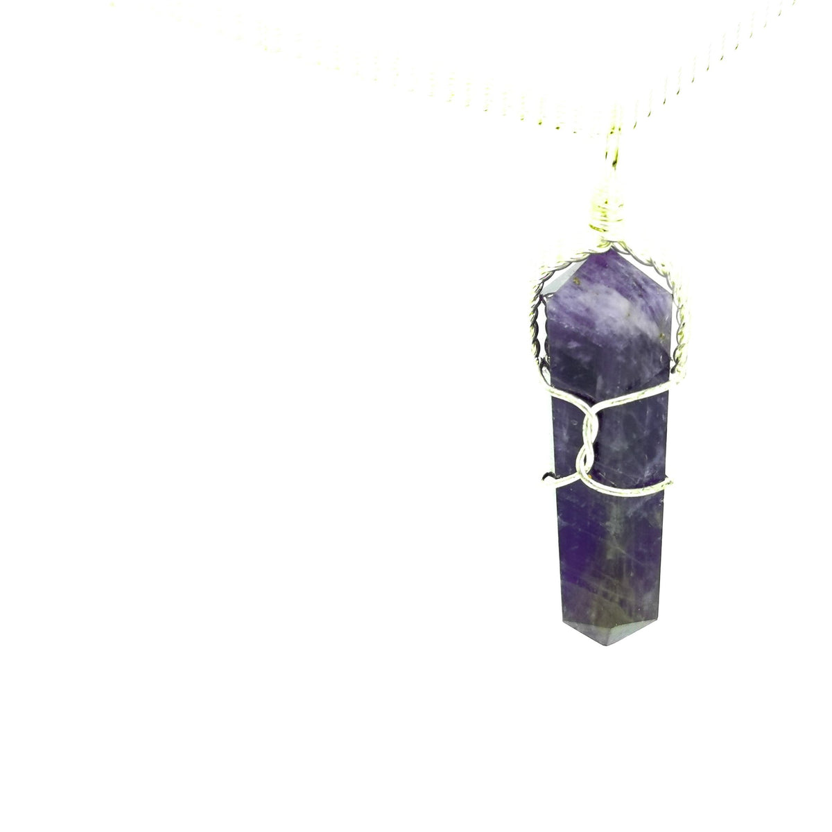 Wire wrap crystal pendant – lepidolite