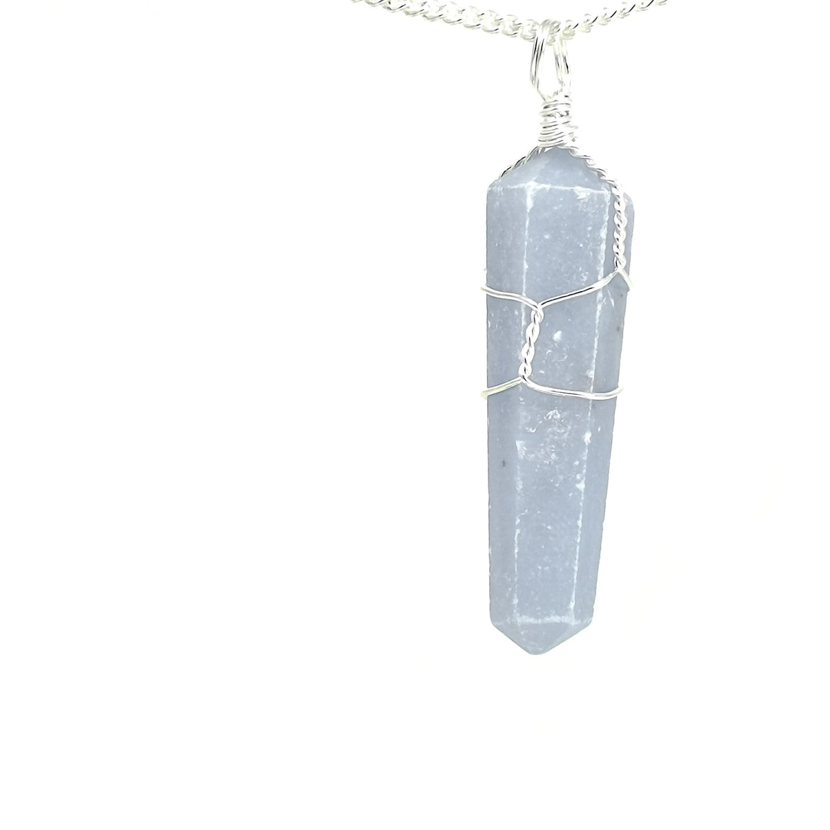 Wire wrap crystal pendant – angelite