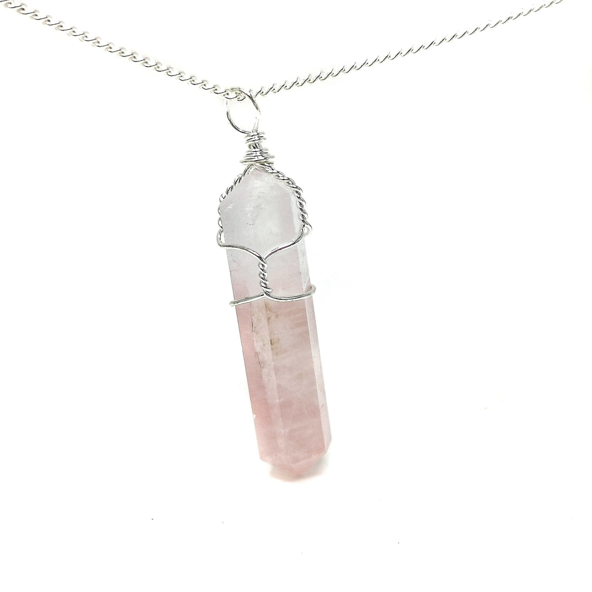 Wire wrap crystal pendant – rose quartz
