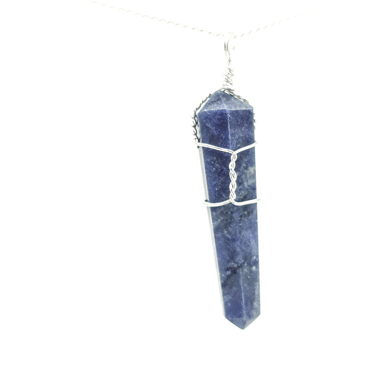Wire wrap crystal pendant – sodalite
