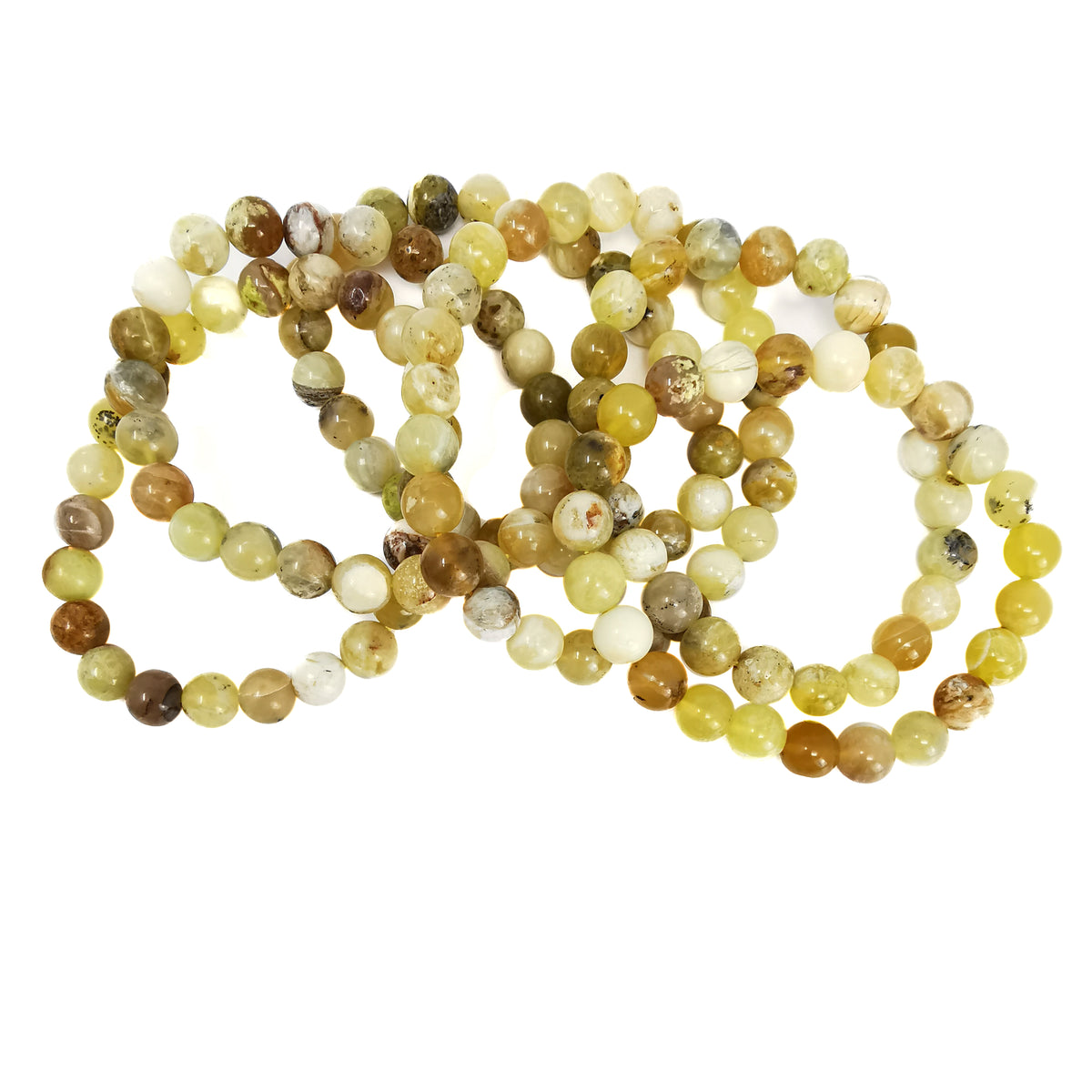 Yellow opal bead bracelet – pile of bracelets