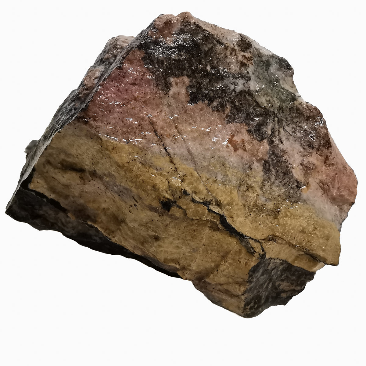 Rhodonite yellow rough from Cowichan Lake, BC – single large piece with pink areas