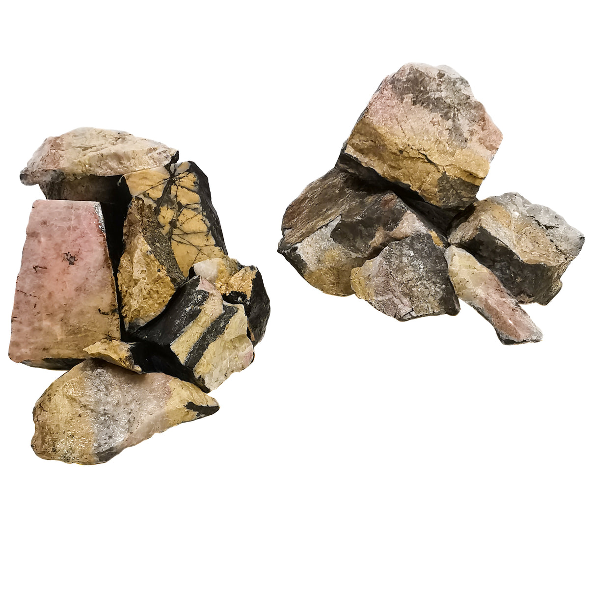 Rhodonite yellow rough from Cowichan Lake, BC – two small groups of pieces