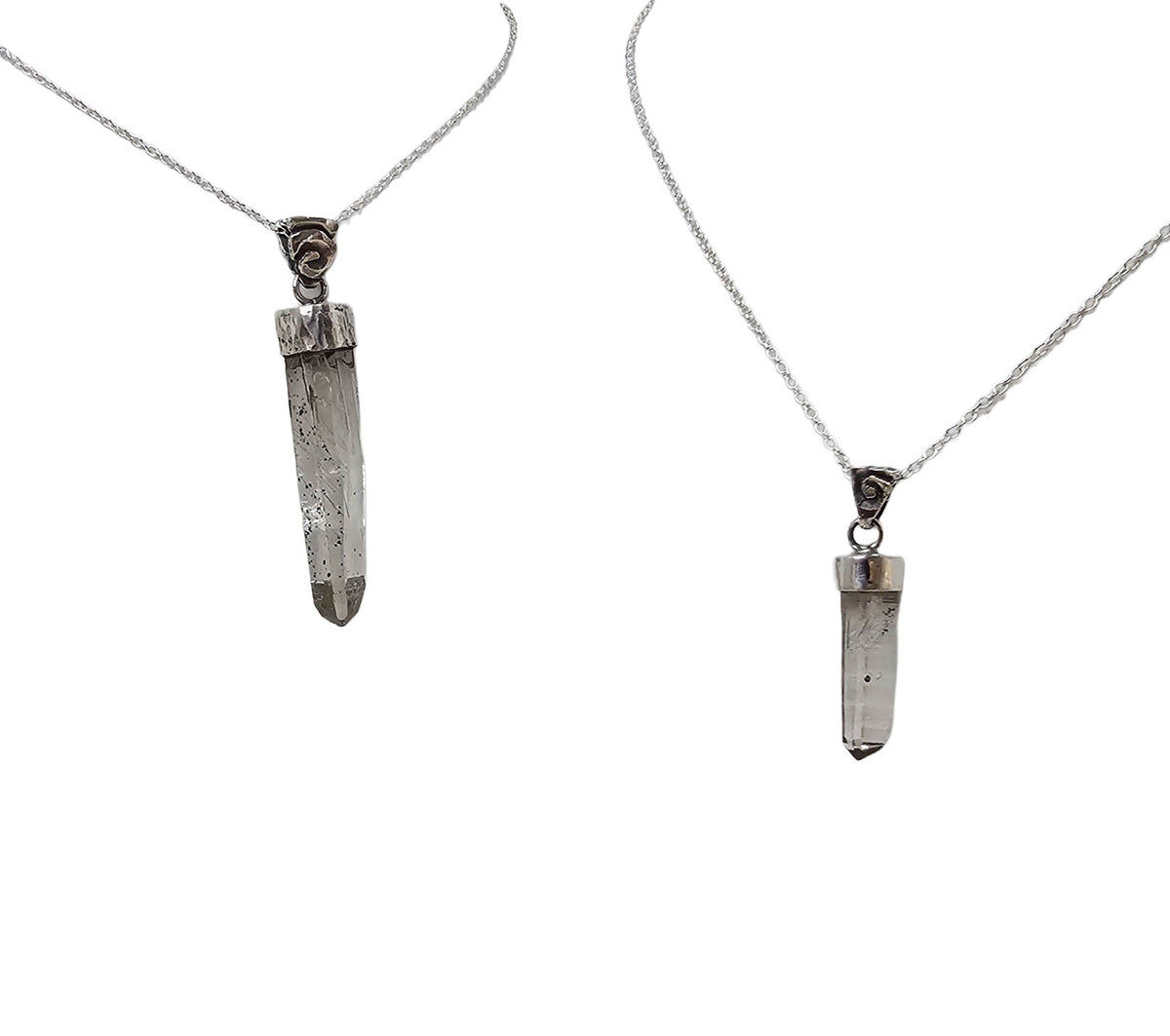 Actinolite quartz capped pendant, BC: two pendants on chains