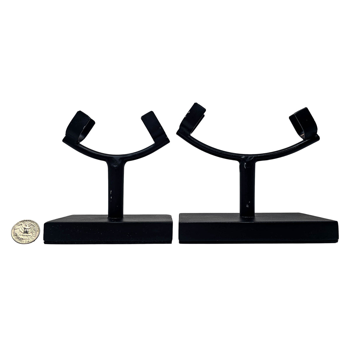 Agate slab stand – two sizes beside a coin for scale