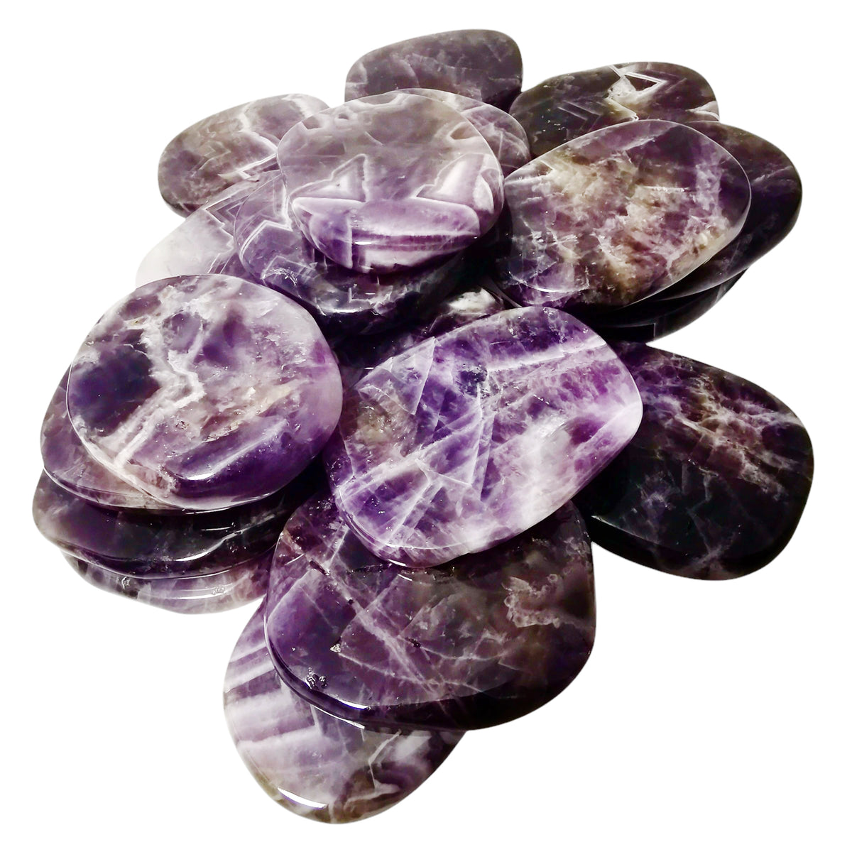 Chevron Amethyst Flat tumble, a variety of quartz, from Brazil.