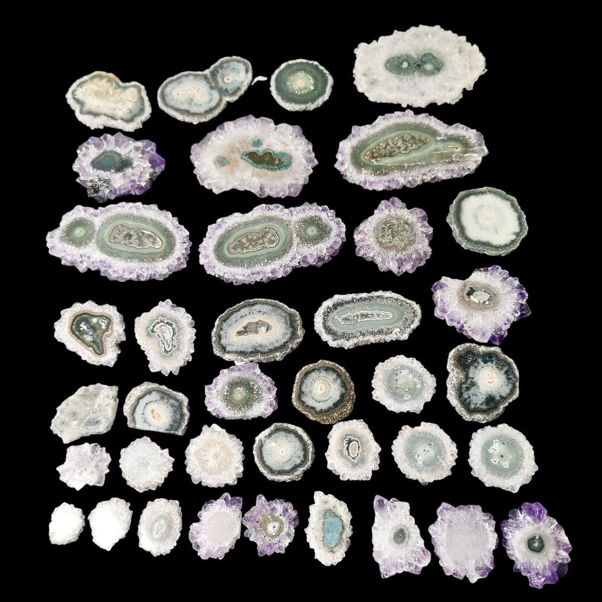 Amethyst Stalactite Slices specimen, a variety of quartz, from Brazil.