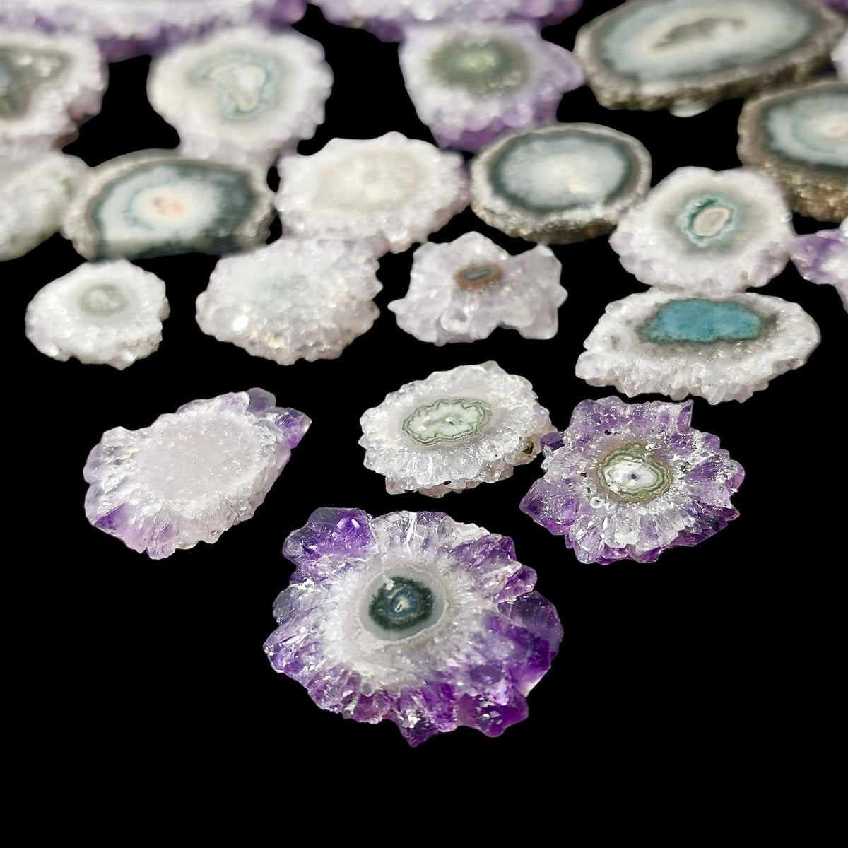 Amethyst Stalactite Slices specimen, a variety of quartz, from Brazil.
