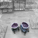 Amethyst - Polished Geode Pair - On Rolling Stands - Statement Specimen