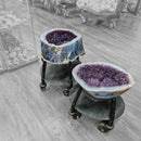 Amethyst - Polished Geode Pair - On Rolling Stands - Statement Specimen
