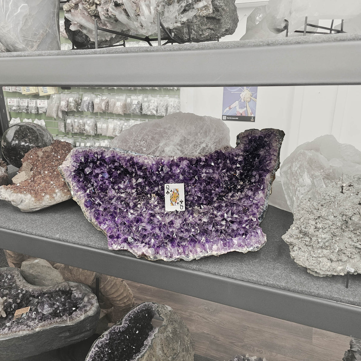 Amethyst half-moon geode statement specimen, a variety of quartz.