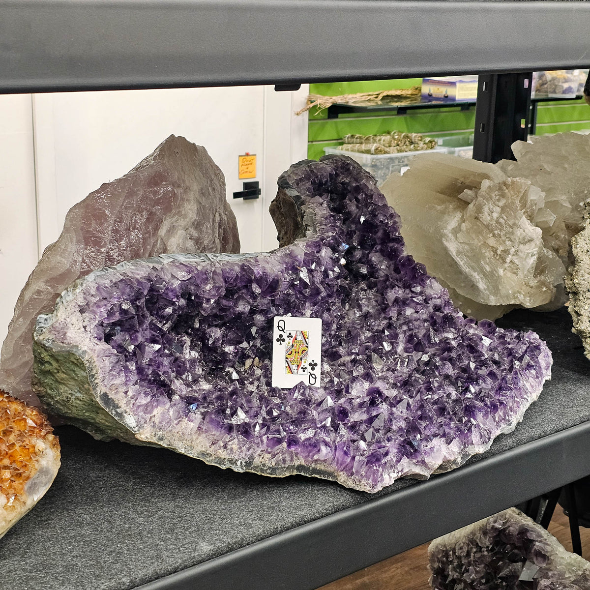 Amethyst half-moon geode statement specimen, a variety of quartz.