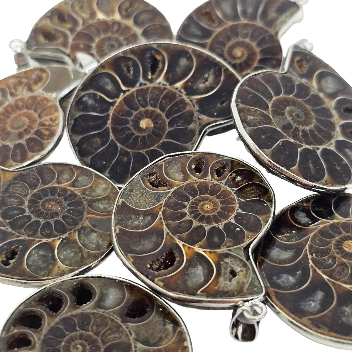 Ammonite pendant, sterling silver-plated.