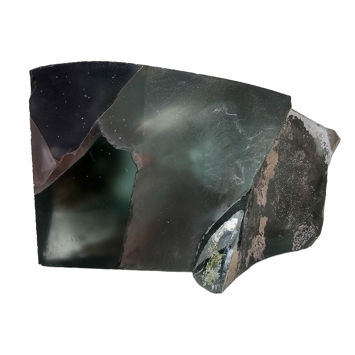 Antique glass purple rough – cut face, close view