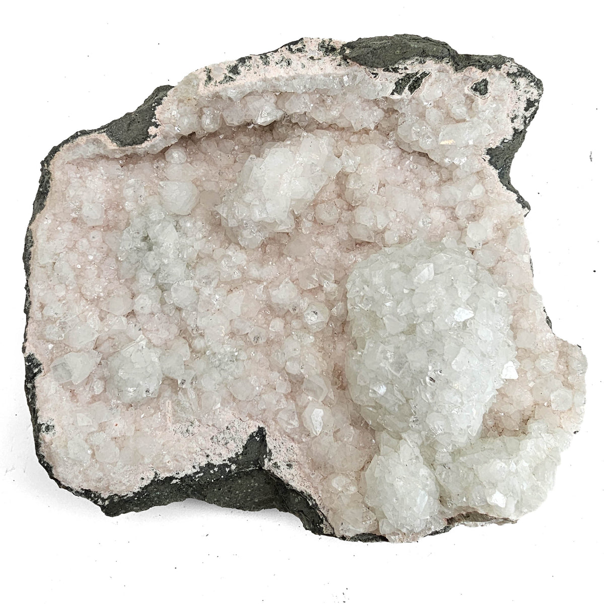 Apophyllite and Stilbite geode specimen from Deccan Traps, Maharashtra, India.