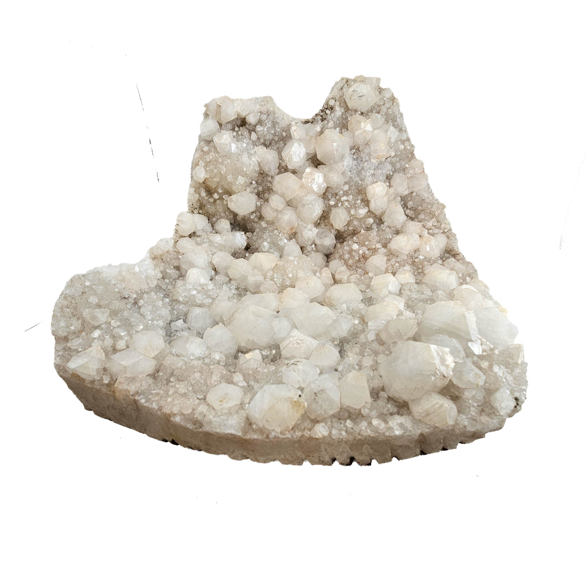 Apophyllite on quartz specimen from Maharashtra, India – low front view of the crystal face