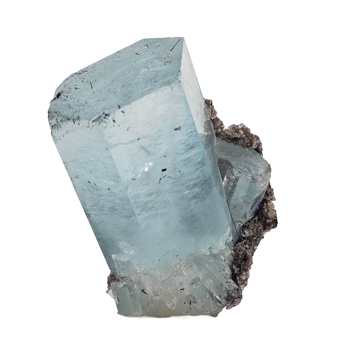 Aquamarine specimen, a variety of beryl, from Shigar Valley, Skardu District, Gilgit-Baltistan, Pakistan.