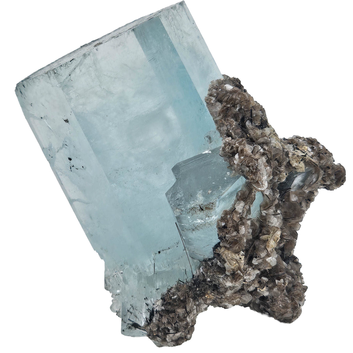 Aquamarine specimen, a variety of beryl, from Shigar Valley, Skardu District, Gilgit-Baltistan, Pakistan.