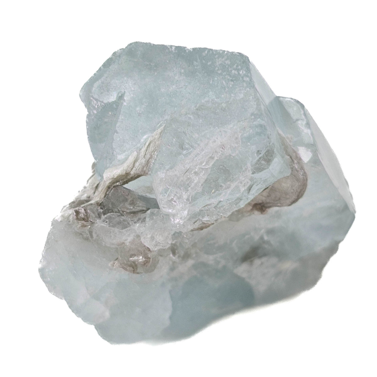 Aquamarine specimen, a variety of beryl, from Shigar Valley, Skardu District, Gilgit-Baltistan, Pakistan.