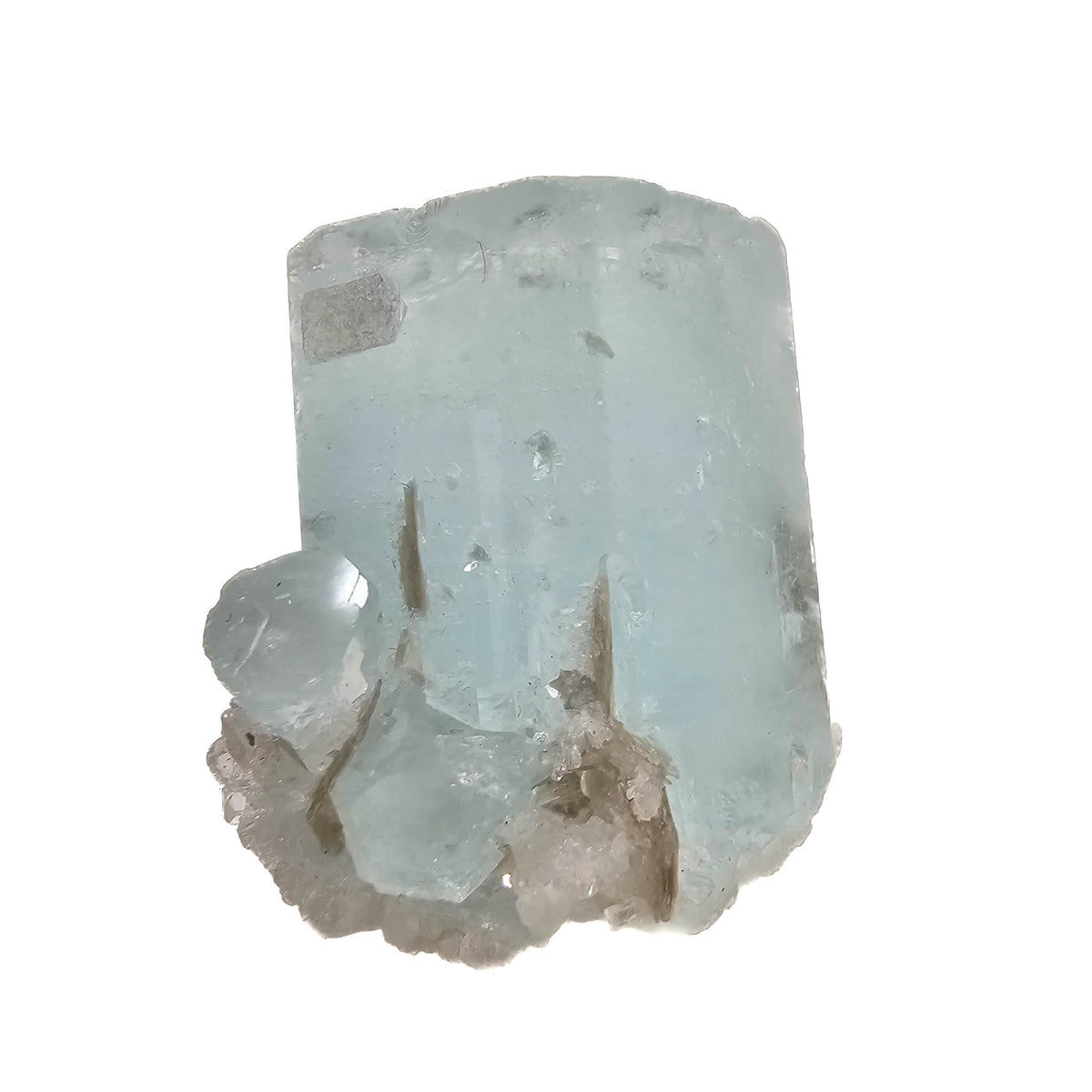 Aquamarine specimen, a variety of beryl, from Shigar Valley, Skardu District, Gilgit-Baltistan, Pakistan.