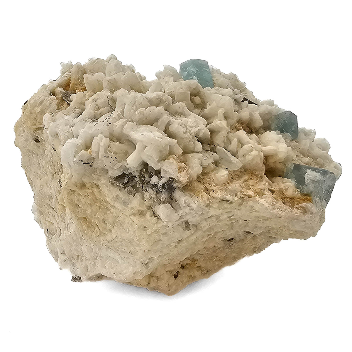 Aquamarine (Beryl) on Feldspar (Microcline) specimen from Shigar Valley, Skardu District, Gilgit-Baltistan, Pakistan.