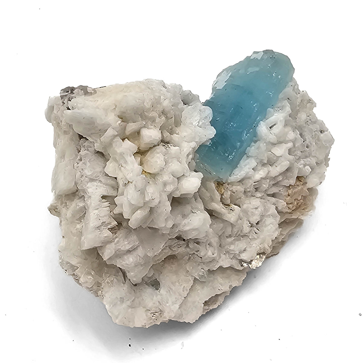 Aquamarine (Beryl) on Feldspar (Microcline) specimen from Shigar Valley, Skardu District, Gilgit-Baltistan, Pakistan.