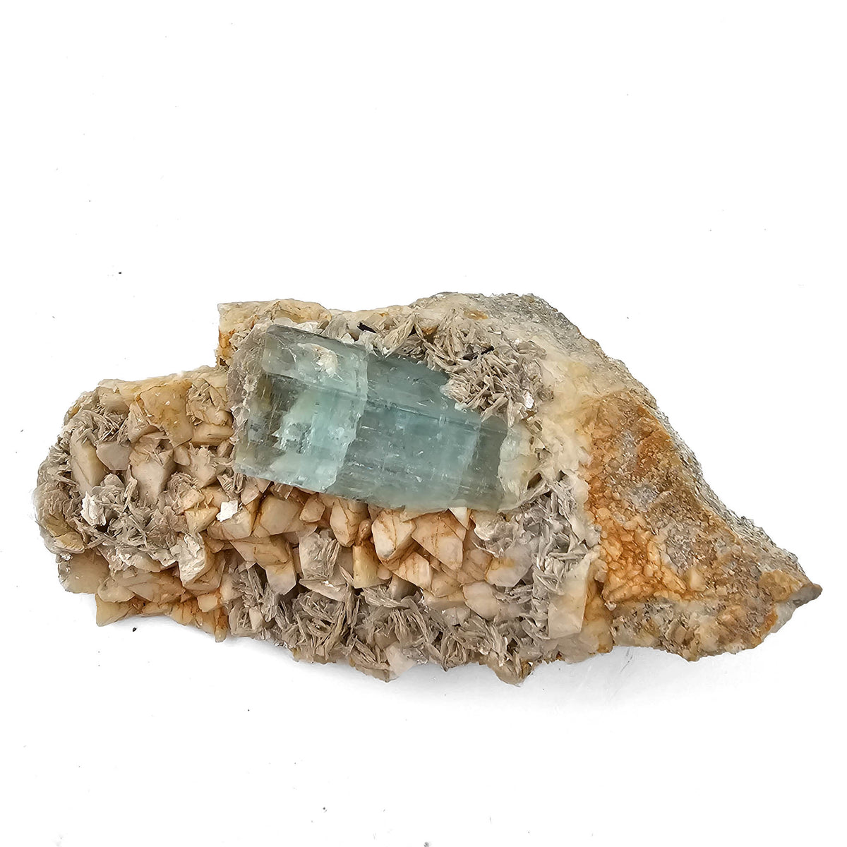 Aquamarine (Beryl) with Feldspar and Muscovite specimen from Shigar Valley, Skardu District, Gilgit-Baltistan, Pakistan.