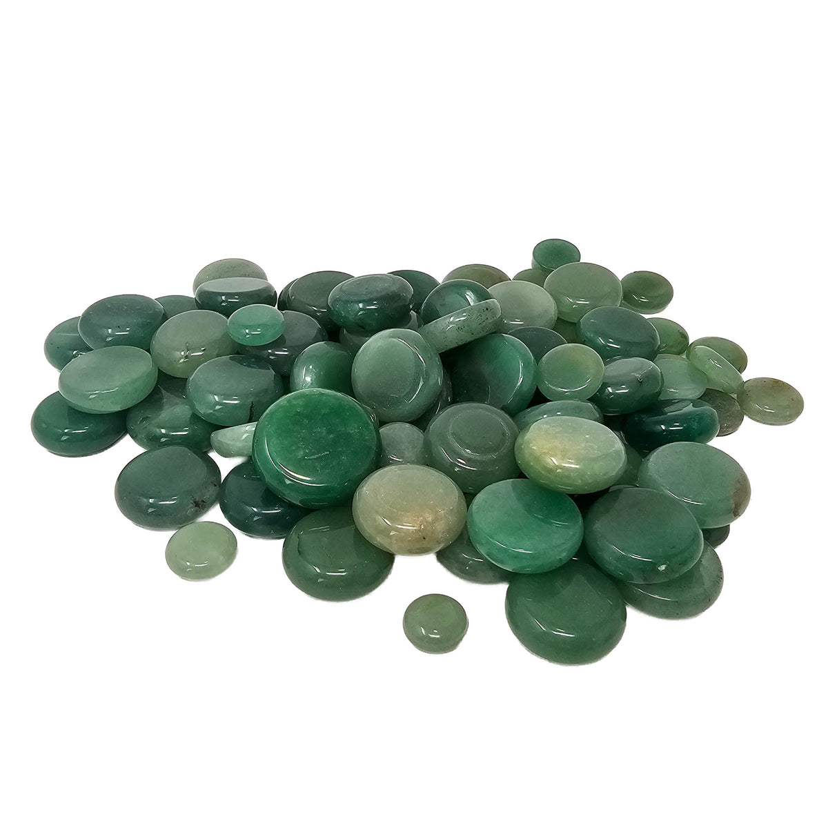 Aventurine thick round flat tumble from Brazil – spread of rounds
