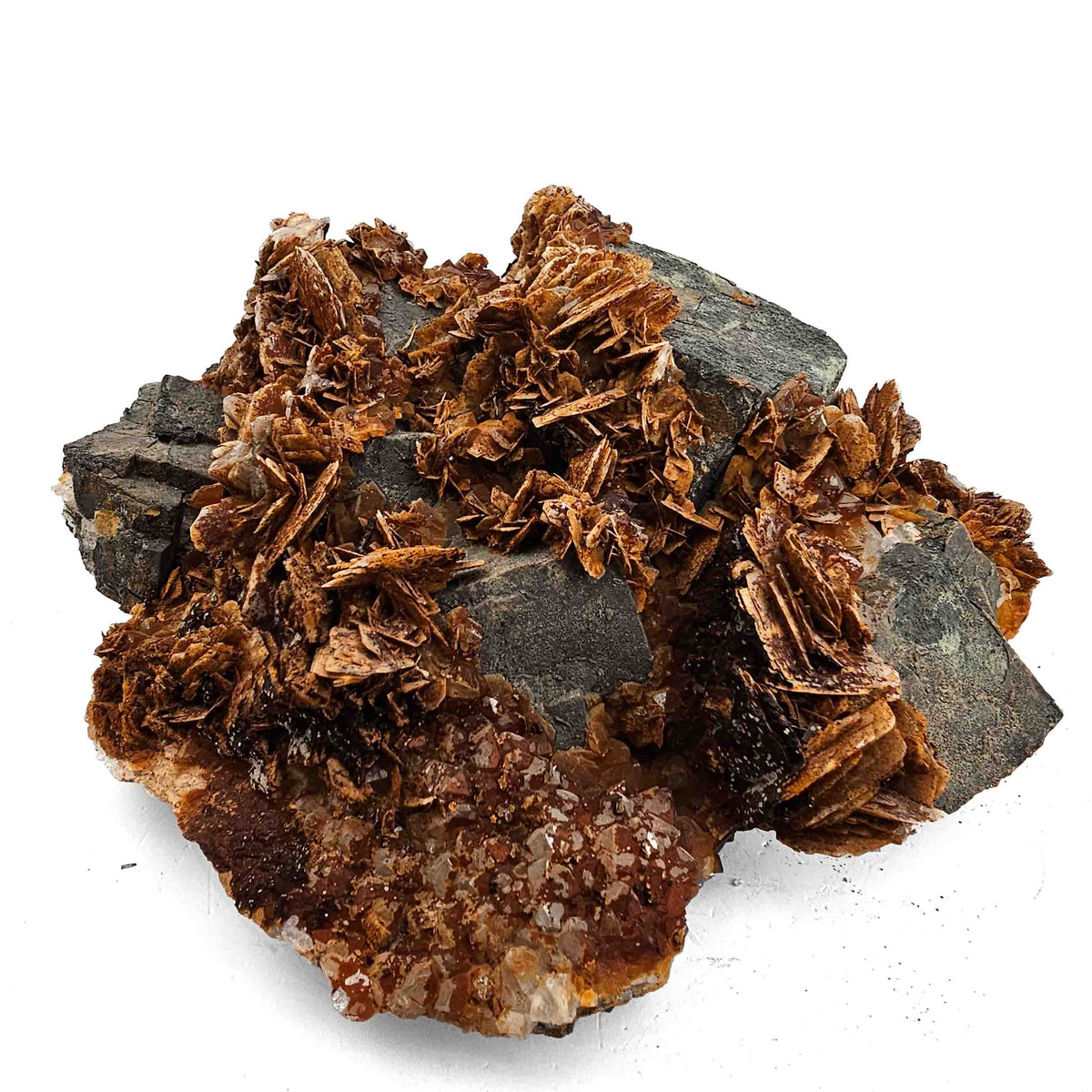 Barite on Galena specimen from Mibladen Mining District, Drâa-Tafilalet Region, Morocco.